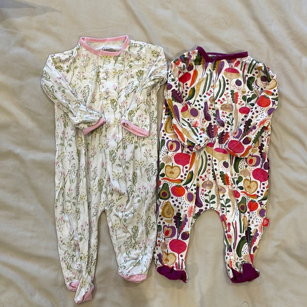 TWO Magnetic Me Footed Sleepers 0-3 months